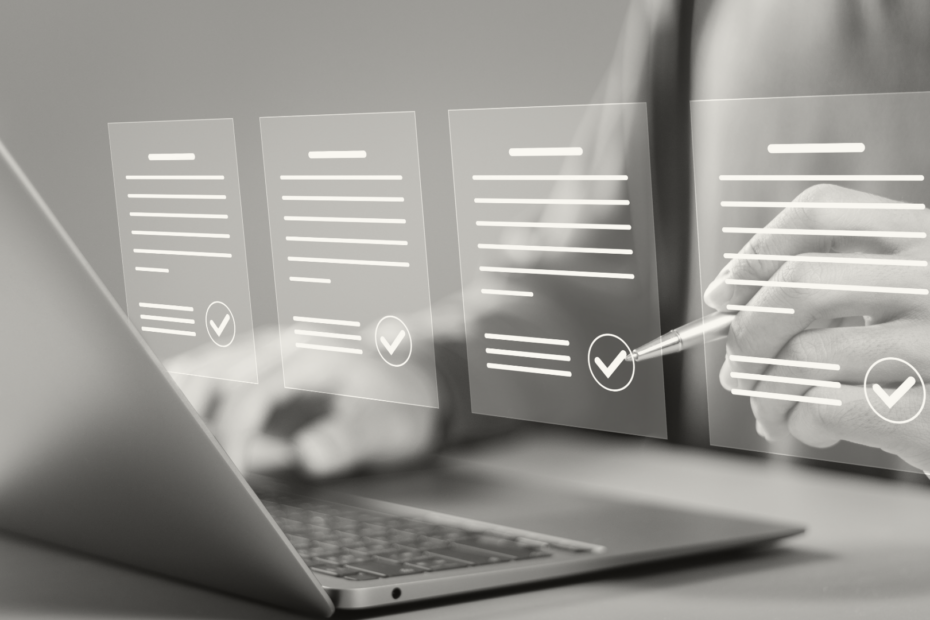 Laptop screen with floating checklist